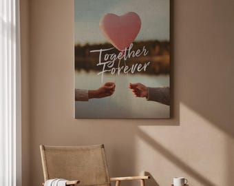 Romantic Balloon Heart Canvas, Couple Love Art, Sunset Partnership Decor
