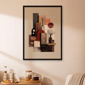 Terracotta Abstract Poster, Geometric Wall Art, Modern Earth Tone Composition Print, Framed Neutral Decor For Living Room or Entryway