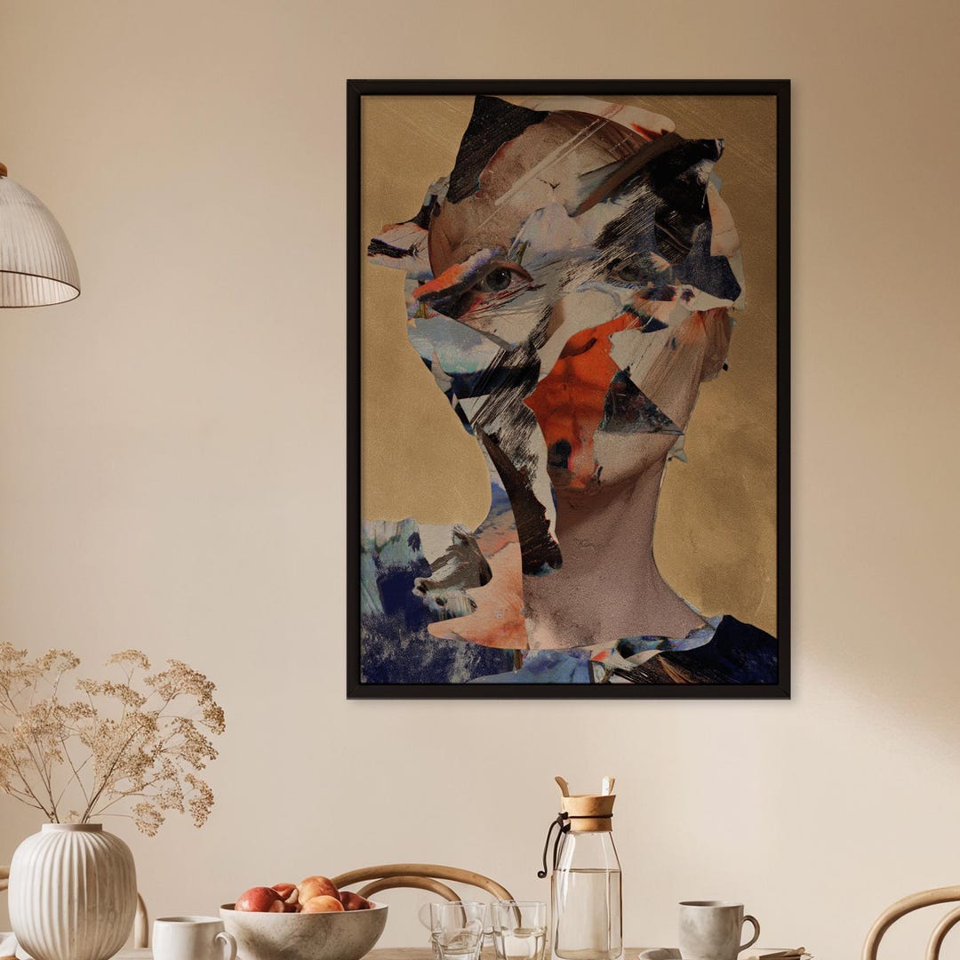 Abstract Portrait Collage Poster, Modern Mixed Media Face Art, Textured ...