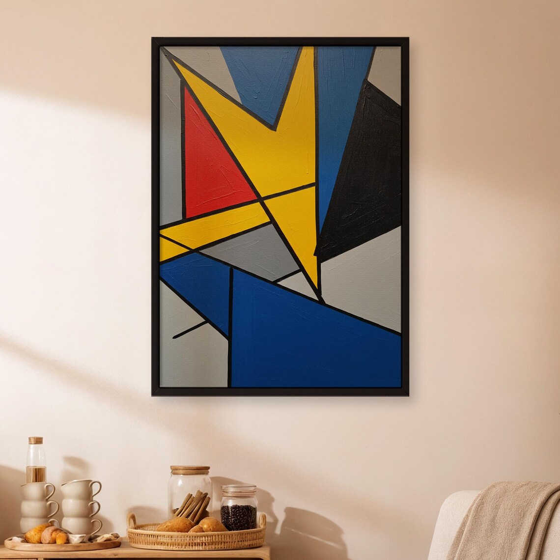Bold Geometric Abstract Wall Art, Primary Color Red Yellow Blue Modern ...