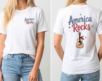 Gitara | Muzyka patriotyczna 2 obrazy | Pasujący wzór kieszeni, sublimacja z okazji 4 lipca | Grafika gitarowa USA | Na prezent, do pobrania w wersji cyfrowej