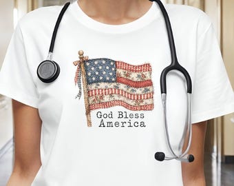 Boże błogosław Ameryce PNG, Patriotyczna flaga patchworkowa, Cyfrowy projekt w stylu vintage Americana, 4 lipca, Kochankowie, Rustykalny prezent z flagą USA do pobrania