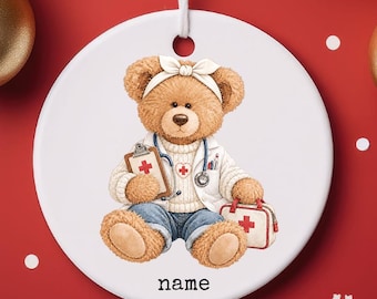 Osito de peluche de cerámica personalizado para enfermera / Primer año como enfermera 2026, escuela, recuerdo, regalo