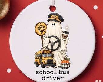 Conductor de autobús escolar fantasma personalizado / Adorno de cerámica para Halloween, regalo, recuerdo