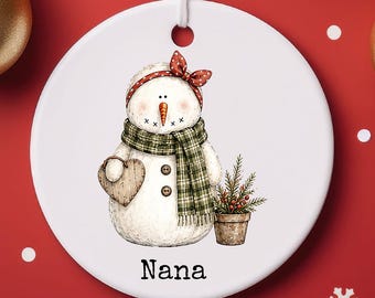 Adorno navideño personalizado de muñeco de nieve de la abuela / Decoración de cerámica para árbol de Navidad, regalo de recuerdo