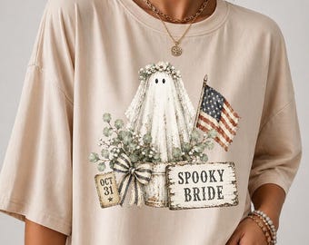 Duch jesiennej panny młodej PNG, Duch panny młodej na Halloween, Wiejski ślub na Halloween, Patriotyczna panna młoda na duchu, Jesienny ślub, Flaga USA, Sztuka ścienna, Prezenty