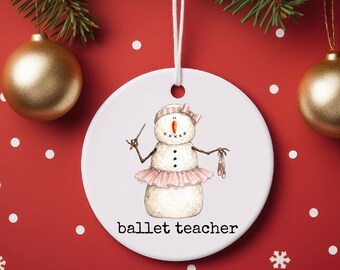 Adorno de cerámica personalizado de muñeco de nieve para profesor de ballet, etiqueta de regalo para presente, etiqueta de stock,
