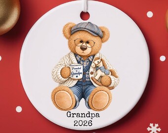 Adorno personalizado de osito de peluche para el abuelo 2026 / Redondo de cerámica, recuerdo, regalo
