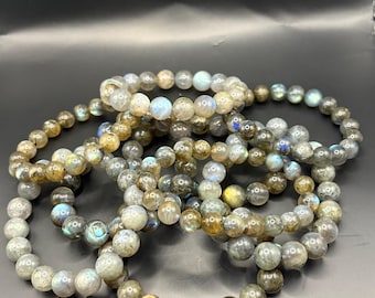 Labradorite Beaded Bracelet: Blue Flash Gemstone, Spiritual Protection