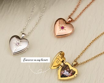 Personalized Birthstone Heart Locket Necklace•Heart Locket Necklace•Birthstone Locket Necklace•Memorial Jewelry•Gift for Her•Christmas Gift