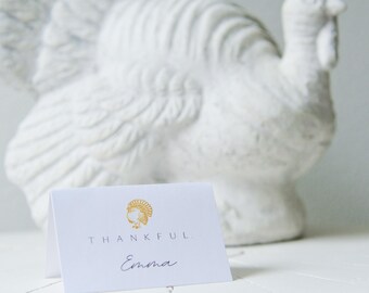 CUSTOM Thankful Turkey Thanksgiving Place Cards / Food Labels by Potter and Butler : Custom