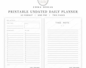 Printable Undated Daily Planner Page : Designed for Two-Sided Daily Planner Page. Planner + Notes