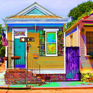 One Way en Nola Orange Shotgun House, Fotografía de Uptown New Orleans, Fotografía de viajes, Fotografía de arte digital,