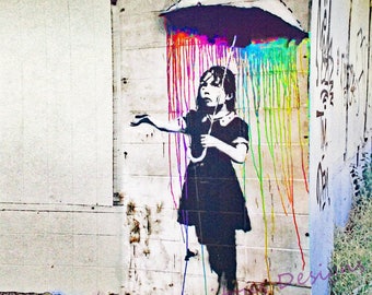Banksy Umbrella Girl Print – New Orleans Graffiti Art, Colorful