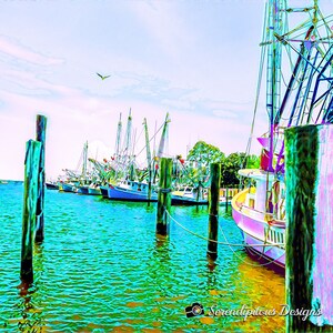 Bay St. Louis Mississippi Harbor- Boat Photography- original digital art photography