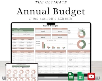 Annual Budget Spreadsheet: Excel & Google Sheets (Digital Download)