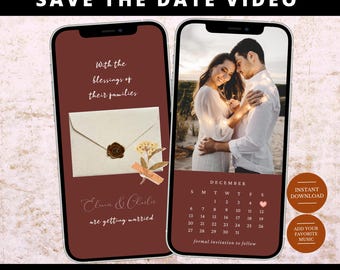 Vídeo animado para guardar la fecha de boda, plantilla personalizable de Canva (descarga digital)