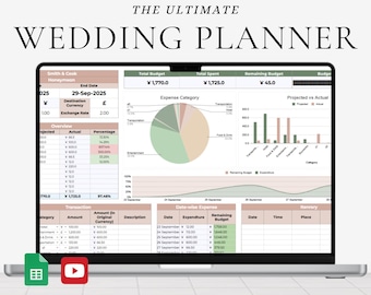 Wedding Planner Spreadsheet, Budget, Guest List, Google Sheets (Digital Download)