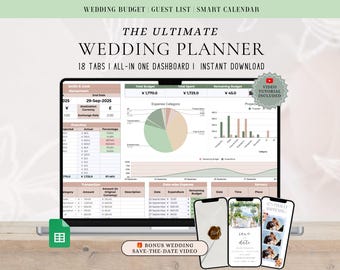 Wedding Planner Google Sheets, Budget Tracker Guest List Seating Chart Vendor Checklist Itinerary, Digital Wedding Planning Spreadsheet