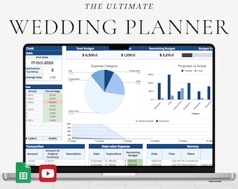 Hoja de cálculo para la planificación de bodas: presupuesto, lista de invitados, organizador de tareas (plantilla de Hojas de cálculo de Google) (descarga digital)