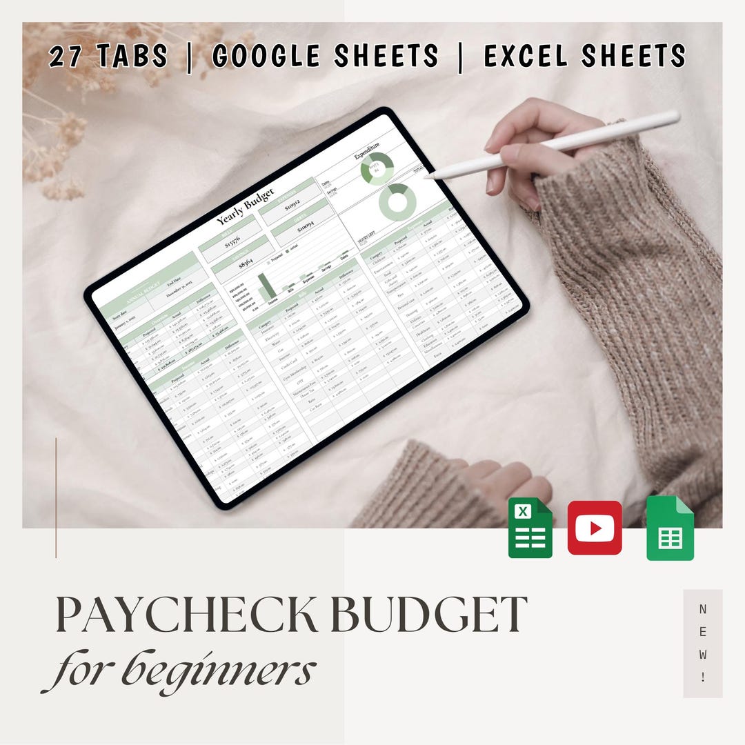Paycheck Budget Planner: Google Sheets & Excel Template (digital ...