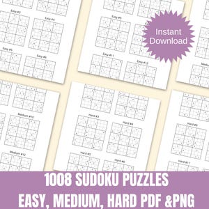 Printable Sudoku Book Digital Download Puzzle Collection Brain Game Difficulty Levels Mental Exercise Number Solution Included Kdp Interior