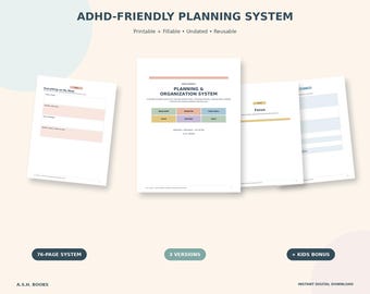 ADHD Planner Printable, Organization and Productivity Planner, Fillable PDF, Brain Dump, Routine & Focus Planner