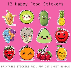 Happy Food Stickers PNG: Playful Foodie Clipart (Digital Download)