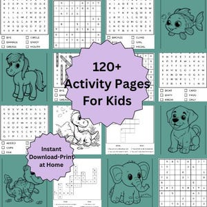 Kids Printable Activity Pages – Word Searches, Sudoku, Crosswords, Coloring Sheets & Journal Page – Instant Download PDF