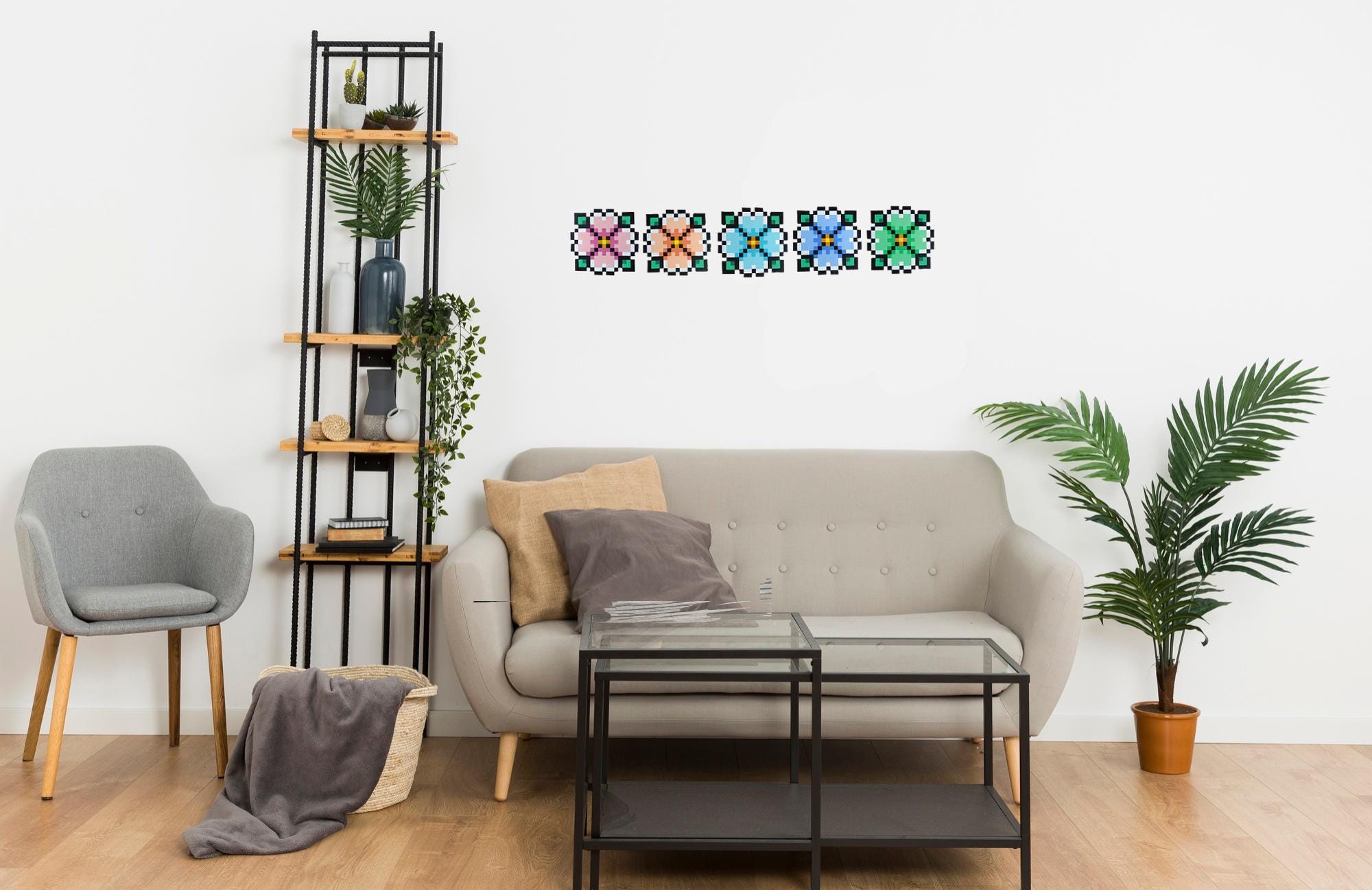 Pixelart Flower Decoration Made of Wood in 5 Different Colors - Etsy