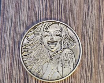 One Piece Coin in brass 40 mm, laser engraved – Nami game token/collectible coin for TCG, Challenge Coin