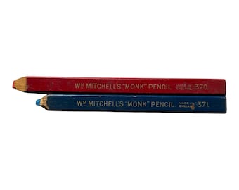 Vintage Wm Mitchell Monk Pencils Pair: Red 370, Blue 371 Calligraphy (England)