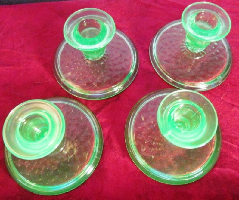 Vintage Vaseline Candlestick Holders Set of 4 Textured base Etsy