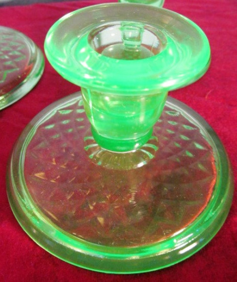 Vintage Vaseline Candlestick Holders Set of 4 Textured base Etsy