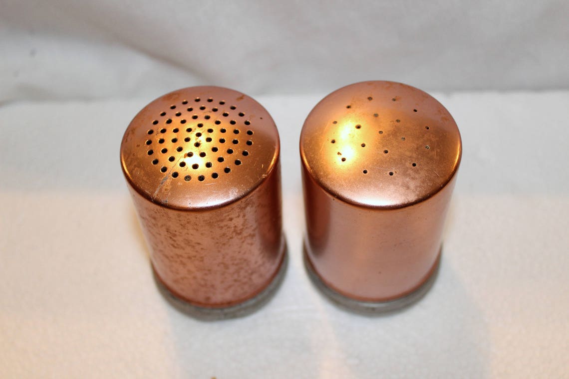 Vintage Copper Salt And Pepper Shakers Etsy