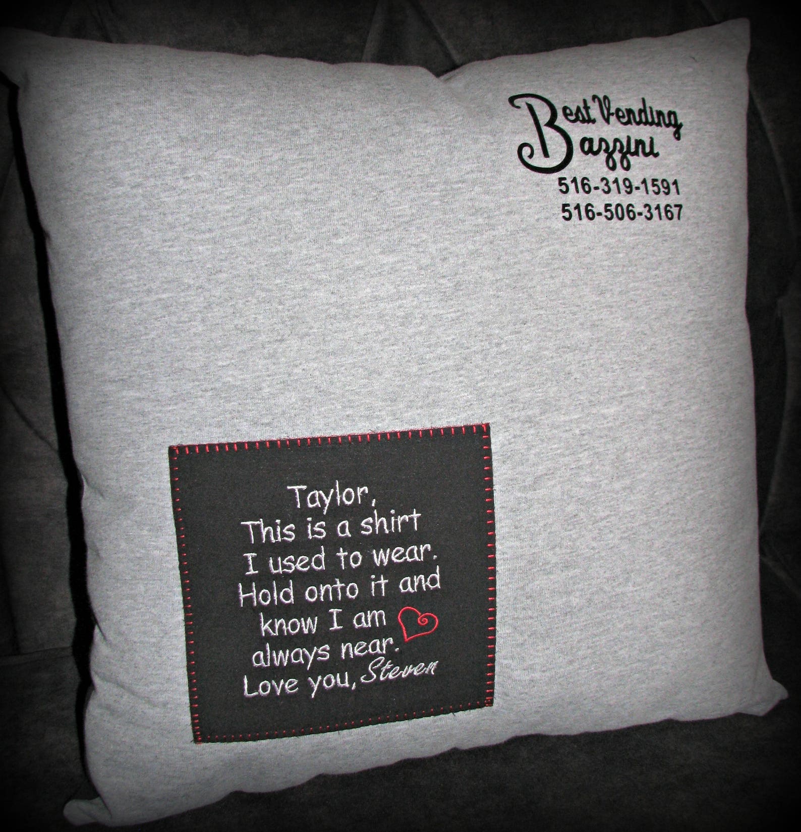 Custom Created Memorial Pillow from your treasured article of Etsy