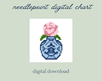 Naaldpuntkaart pioenroos - chinoiserie-gemberpotje: digitale pdf-patroondownload