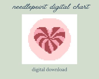 Peppermint Heart Needlepoint Chart - Ornament Design: PDF Digital Pattern Download