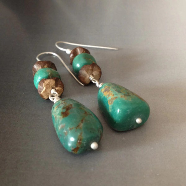 Up on Cripple Creek Turquoise and Sterling Silver Earrings with African trade beads