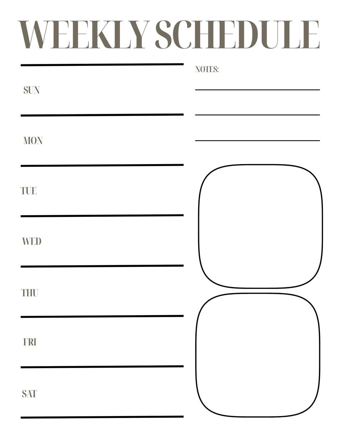 WEEKLY PLANNER | Neutral | Sunday to Saturday | Notes | Simple ...