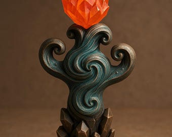 Trium Elementum 3D Model STL – Fire Water Earth Fantasy Sculpture – Printable Totem Statue File