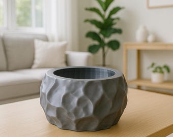 Stone Textured Hidden Bowl STL File | Geometric Rock Pattern Vase Planter Digital Download for 3D Printing