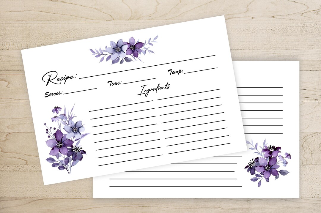 4x6-purple-floral-watercolor-recipe-cards-etsy