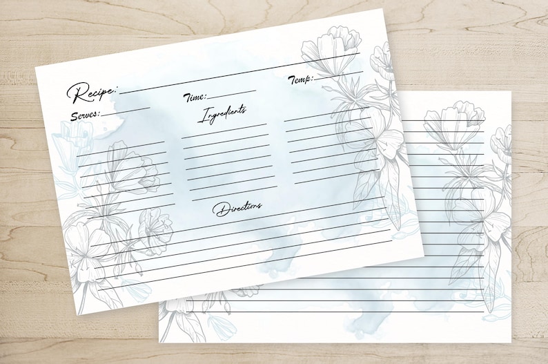 5x7-blue-floral-watercolor-background-recipe-cards-etsy