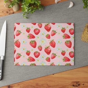 Strawberry Daisies Glass Cutting Board - Perfect Gift for Housewarming, Wedding, Hostess, Summer Vibes, Daily Cooking