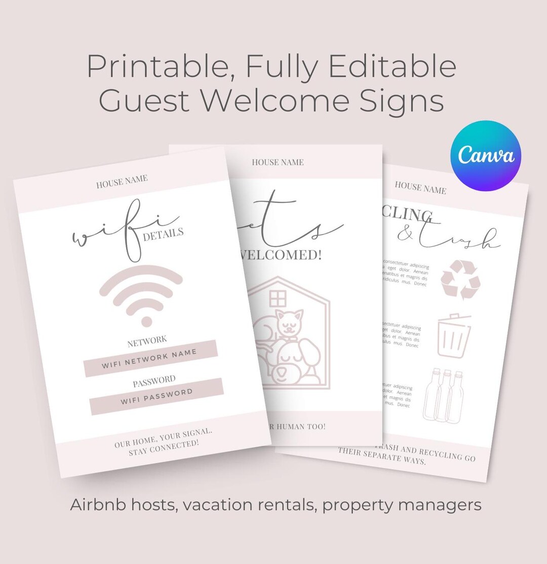 Airbnb Welcome Sign Template: Vacation Rental Guest Information (CANVA ...