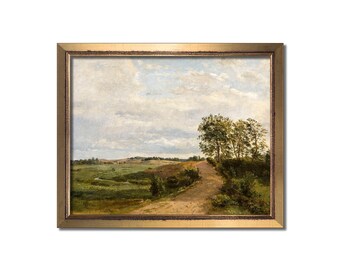 romantic landscape with windmill Framed cross stitched retro embroidery painting mid century sailboat and farm