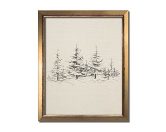 Pine Tree Minimalist Sketch Art Print with Rustic Woodland Charm for the Modern Farmhouse Aesthetic for Christmas and Winter Home Decor
