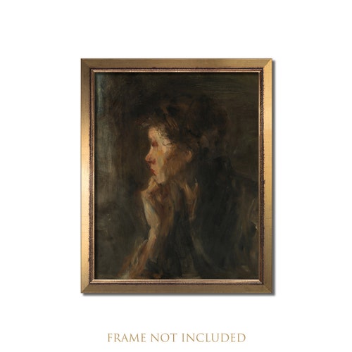 Vintage Portrait Painting Antique Art Woman Print Moody Etsy