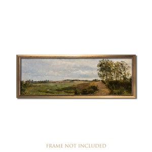 Landscape print, Vintage art, Antique landscape oil painting, English countryside, Old country road, Calm valley panoramic art, Farm artwork